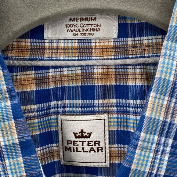 Peter Millar Cotton Long Sleeve Button Down Plaid Shirt Men's Size M - Picture 3 of 5